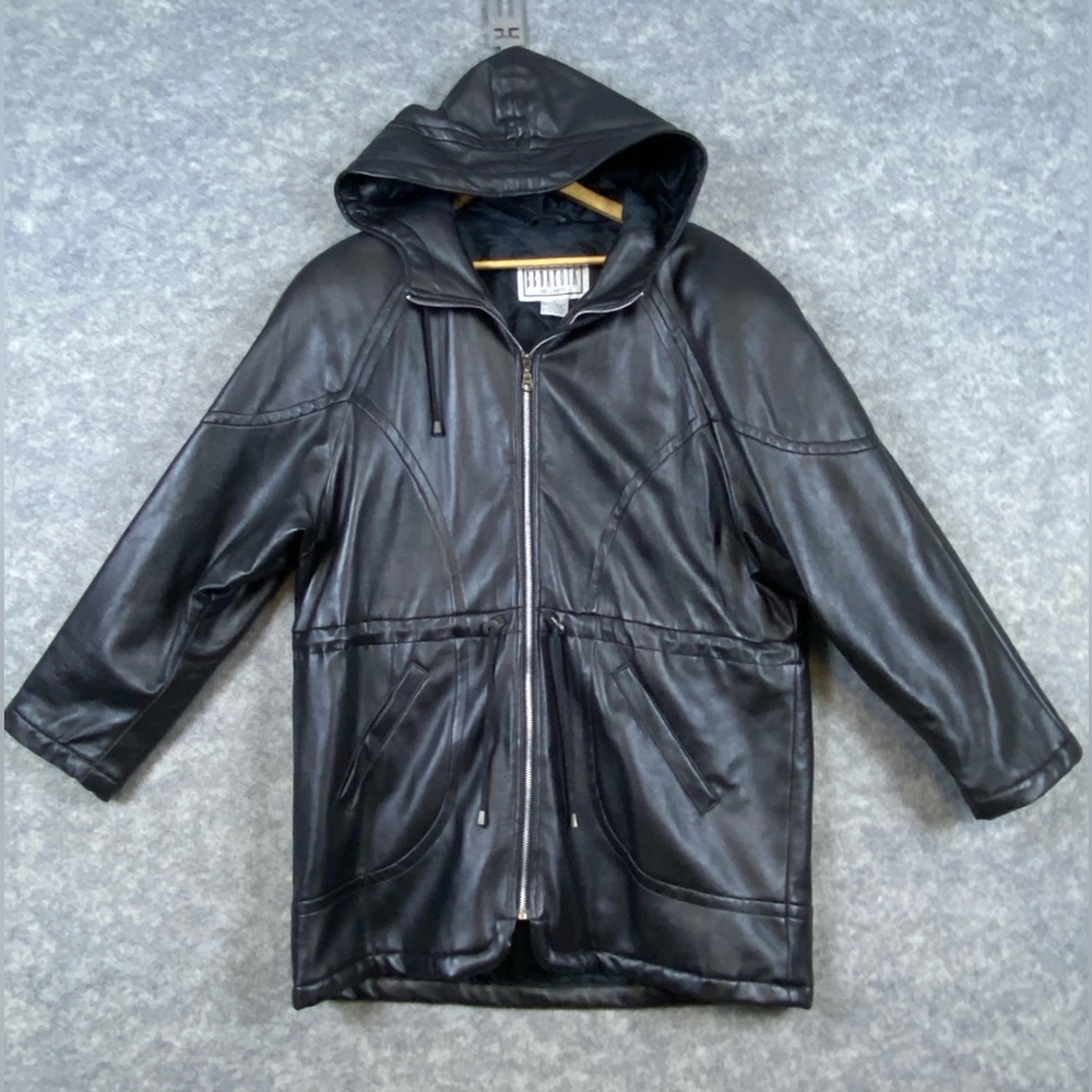B B Dakota Y2K‎ 90s Vintage Faux Leather Coat Parka Jacket Size M Black Women’s